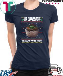 Baby Yoda He protects he also takes naps Shirt Merry Christmas 2020