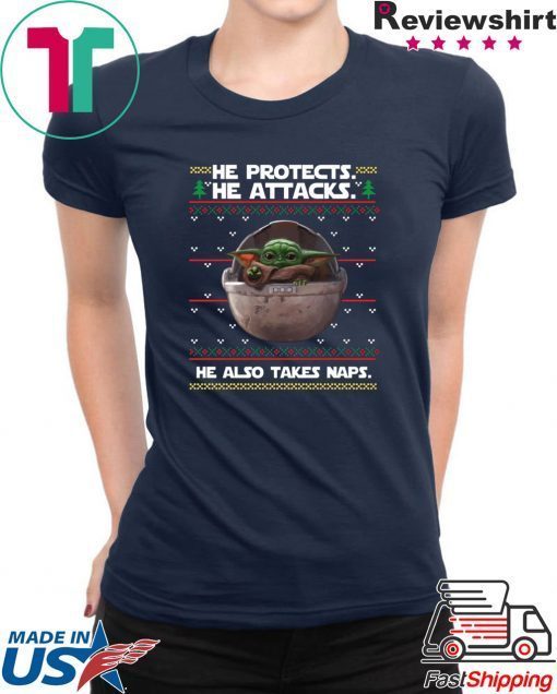 Baby Yoda He protects he also takes naps Shirt Merry Christmas 2020