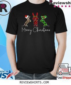 Dachshund Leopard Plaid Printed Merry Christmas Tee Shirt