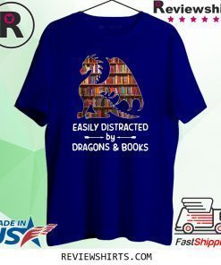 Easily Distracted By Dragon and Books Tee Shirt