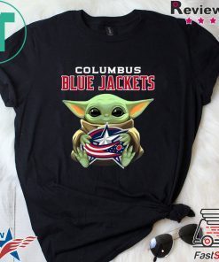 Baby Yoda Hug Columbus Blue Jackets Logo Gift T-Shirt