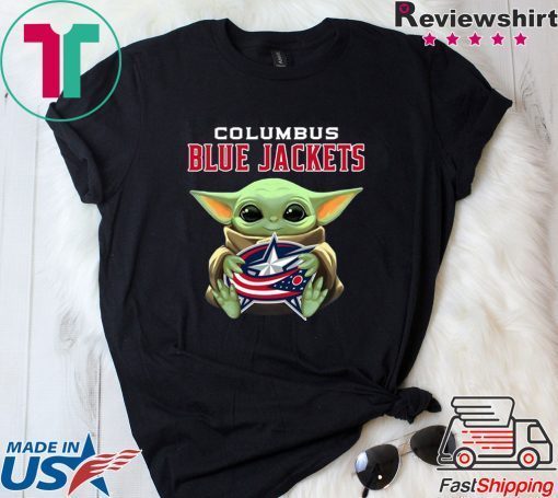 Baby Yoda Hug Columbus Blue Jackets Logo Gift T-Shirt