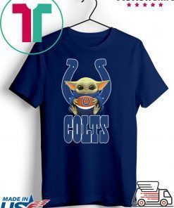 Baby Yoda Hug Indianapolis Colts Ball Logo Gift T-Shirt