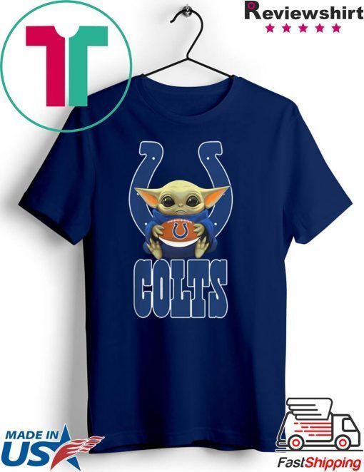 Baby Yoda Hug Indianapolis Colts Ball Logo Gift T-Shirt