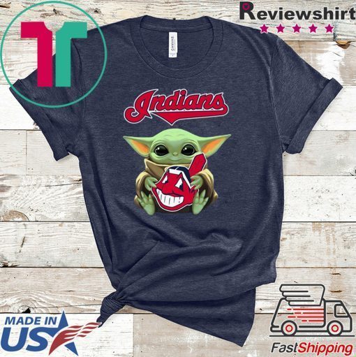 Baby Yoda Hug Indians Logo Gift T-Shirt