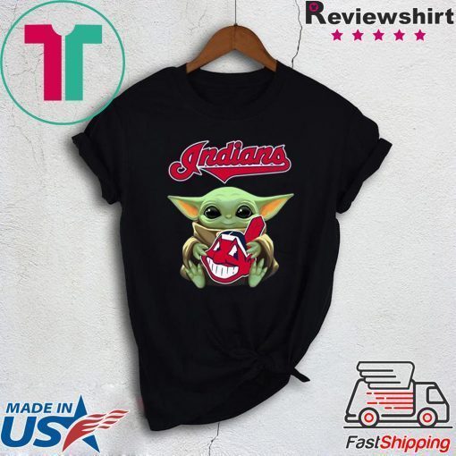 Baby Yoda Hug Indians Logo Gift T-Shirt