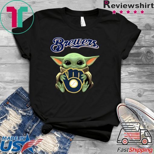 Baby Yoda Hug Milwaukee Brewers Tee T-Shirts