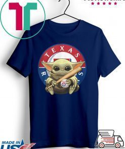 Baby Yoda Hug Texas Rangers Logo Gift T-Shirt