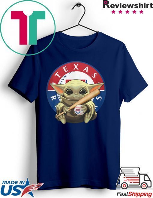 Baby Yoda Hug Texas Rangers Logo Gift T-Shirt