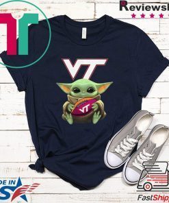 Baby Yoda Hug Virginia Tech Ball Logo Gift T-Shirt