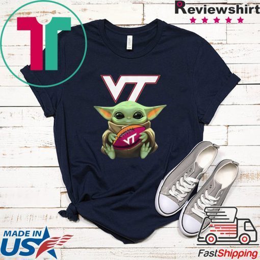 Baby Yoda Hug Virginia Tech Ball Logo Gift T-Shirt