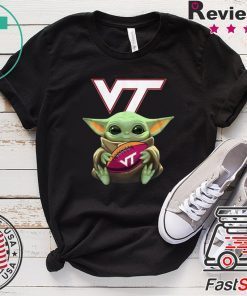 Baby Yoda Hug Virginia Tech Ball Logo Gift T-Shirt