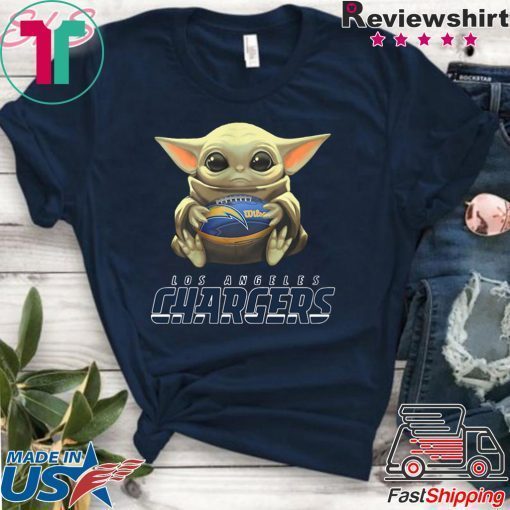 Baby Yoda Hugs Los Angeles Chargers Ball Gift T-Shirt