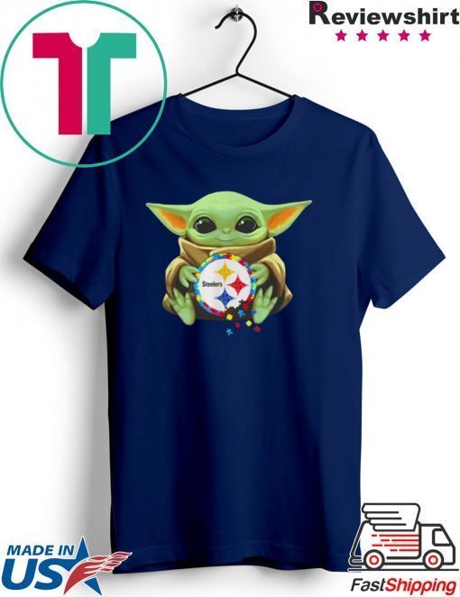 Baby Yoda hug Autism Pittsburgh Steelers Gift T-Shirt