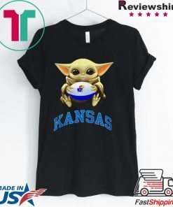 Baby Yoda hug Kansas Jayhawks Gift T-Shirt