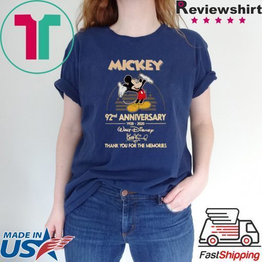 Mickey Mouse 92nd Anniversary 1928-2020 Walt Disney signature Gift T-Shirt