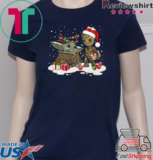 Santa Baby Yoda Yoda and Groot reindeer light christmas Gift T-Shirt