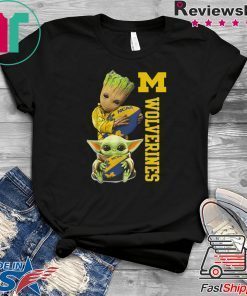 Baby Yoda And Baby Groot Hug Wolverines Gift T-Shirts