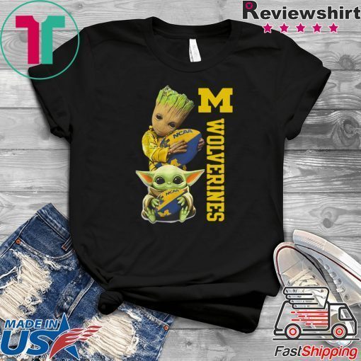 Baby Yoda And Baby Groot Hug Wolverines Gift T-Shirts