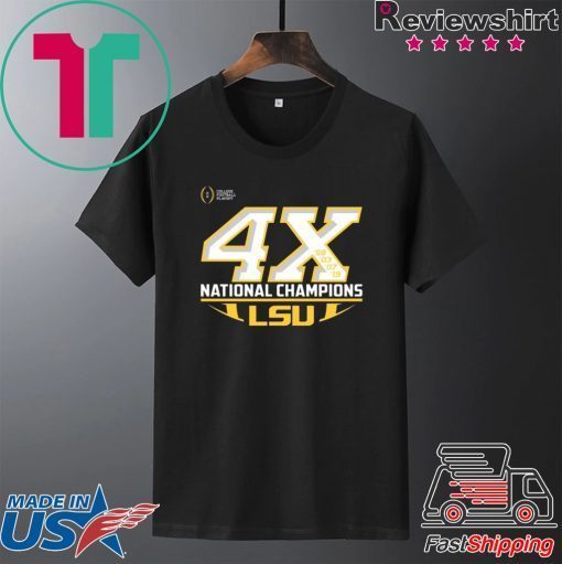 LSU Tigers 4X National Champions T-Shirt LSU Tigers Branded 4-Time Football National Champions Tee Shirts