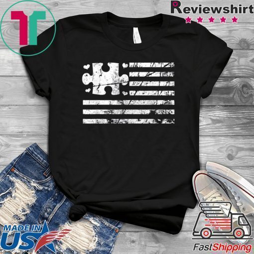 American Flag Heart Love Autism Awareness Gift T-Shirt