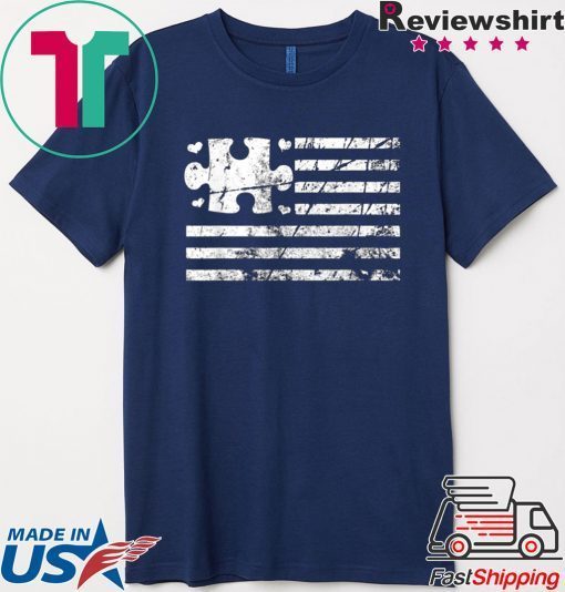 American Flag Heart Love Autism Awareness Gift T-Shirt