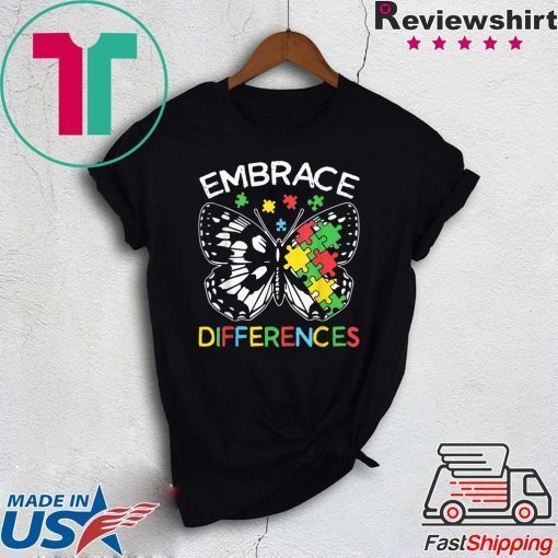 Embrace Differences Autism Butterfly Puzzle Piece Official T-Shirt