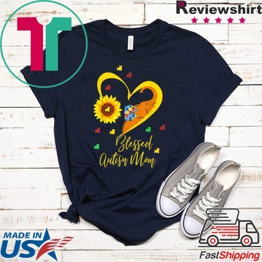 Sunflower Elephant Blessed Autism Mom Autism Awareness Gift T-Shirt