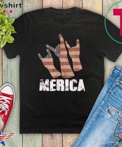 Vintage American Flag Retro USA Merica Rock Sign 4th of July Gift T-Shirt