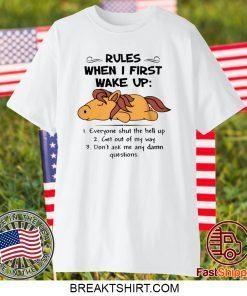 HORSE RULES WHEN I FIRST WAKE UP EVERYONE SHUT THE HELL UP GIFT T-SHIRTS