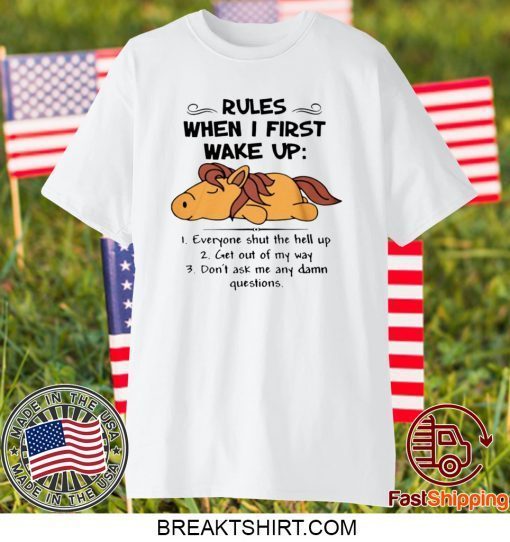 HORSE RULES WHEN I FIRST WAKE UP EVERYONE SHUT THE HELL UP GIFT T-SHIRTS