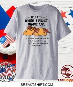 HORSE RULES WHEN I FIRST WAKE UP EVERYONE SHUT THE HELL UP GIFT T-SHIRTS