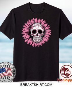 Sunflower Sugar Skull Breast Cancer Awareness Gift T-Shirts