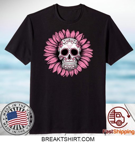 Sunflower Sugar Skull Breast Cancer Awareness Gift T-Shirts