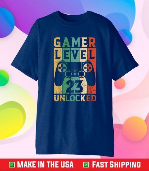 Gamer Level 23 Unlocked Video Gamer Vintage 23rd Birthday Gift T-Shirt