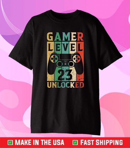 Gamer Level 23 Unlocked Video Gamer Vintage 23rd Birthday Gift T-Shirt