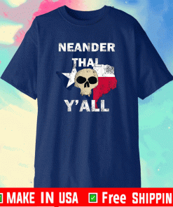 Texas Neanderthal Distressed Look Flag Skull T-Shirt