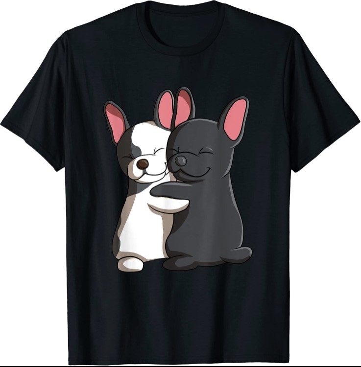 Cute Kawaii Dog Hugging French Bulldogs T-Shirt - Breaktshirt