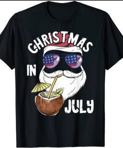 Christmas In July Summer Santa Hawaiin Coconut Drink T-Shirt