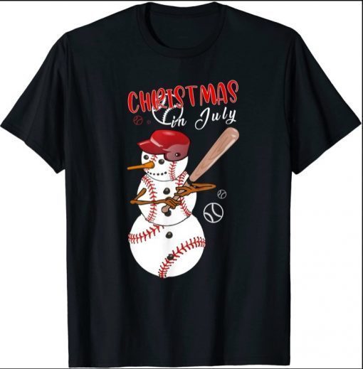 Christmas in july For Baseball Fan Snowman, Snowman Baseball T-Shirt