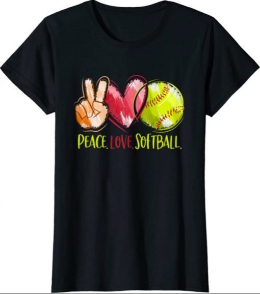 Softball Player Girls Peace Love Softball 2021 T-Shirt