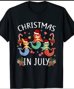 Christmas In July Cute Santa Mermaid Summer Beach T-Shirt