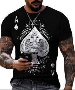 NINESTAR Mens Graphic Tees Casual Short Sleeve Crewneck Tshirt 3D Poker Pattern Vintage T Shirts Funny Casual Shirt