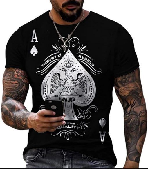 NINESTAR Mens Graphic Tees Casual Short Sleeve Crewneck Tshirt 3D Poker Pattern Vintage T Shirts Funny Casual Shirt