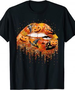 Sexy Lips Kiss Pumpkin Halloween Melting Funny Women Gift Tee Shirt