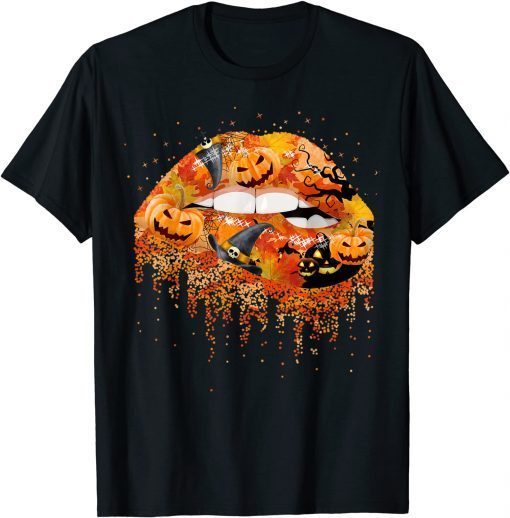 Sexy Lips Kiss Pumpkin Halloween Melting Funny Women Gift Tee Shirt