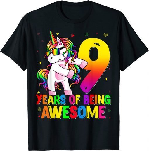 Tee Shirt 9 Years Old Birthday Unicorn Flossing 9th Birthday Unicorn