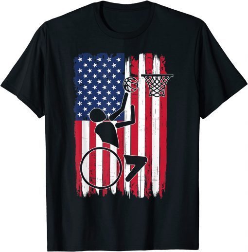 Paralympic Basketball USA Grunge Flag Paralympic Basketball Gift Tee Shirt