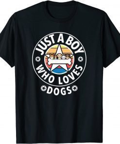 Just A Boy Who Loves Dogs Retro Dog Puppy T-Shirt