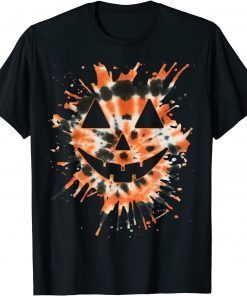 Orange Tie Dye Jack O Lantern Face - Hippie Halloween Unisex Shirts